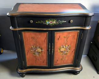 Painted 2 Door Single Drawer Cabinet With Floral Motif, 36" x 34" x 18"