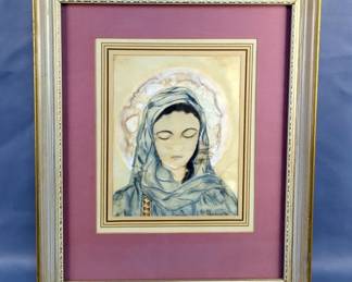 Rose Adape Silk Painting, Framed Matted Under Glass, 18.5" x 15.5"