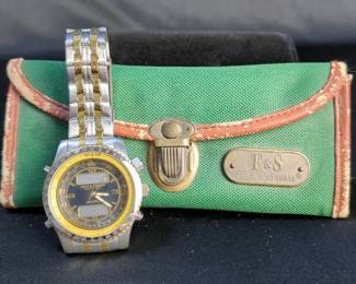 Field & Stream Aviator Wrist Watch With Stainless Steel Back ,Water Resistant, In Original Case