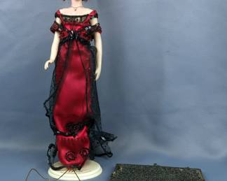 German Beaded Evening Bag, Has Wear, Wire Rimmed Eye Glasses, Believed To Be Marked Shub-On And The Official Titanic Vinyl Portrait Doll "Rose" With Stand, 16" Tall