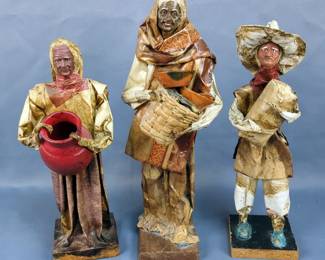 Hand Crafted Mexican Folk Art Paper Mache Sculptures, Qty 3, Sizes From 13.5"-12"