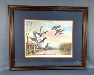 Allen Hughes Limited Edition "Morning Flight" Signed And Numbered Print, 328/450, Framed, Matted Under Glass, 27.5" x 33.5"