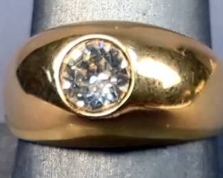 Mens 14k Gold Band With Faux Diamond Center Stone, Size 10.5