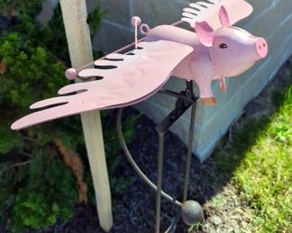 Handcrafted Rustic Flying Pig Rocker Stake, 52" Tall