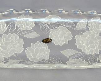 Crystal Glass Studios Frosted Floral Dish, 7.5" x 15.5"