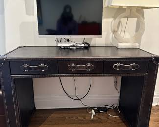 Brown leather desk.  Cool.  
32w x 20
Deep x 17 high.   $300. Irvington NY. Pick up 