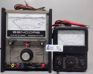 LOT OF 2 TEST AND MEASUREMENT EQUIPMENT INCLUDING SENCORE TF151 TRANSISTOR TESTER, SIMPSON MODEL 260 OHM VOLTMETER