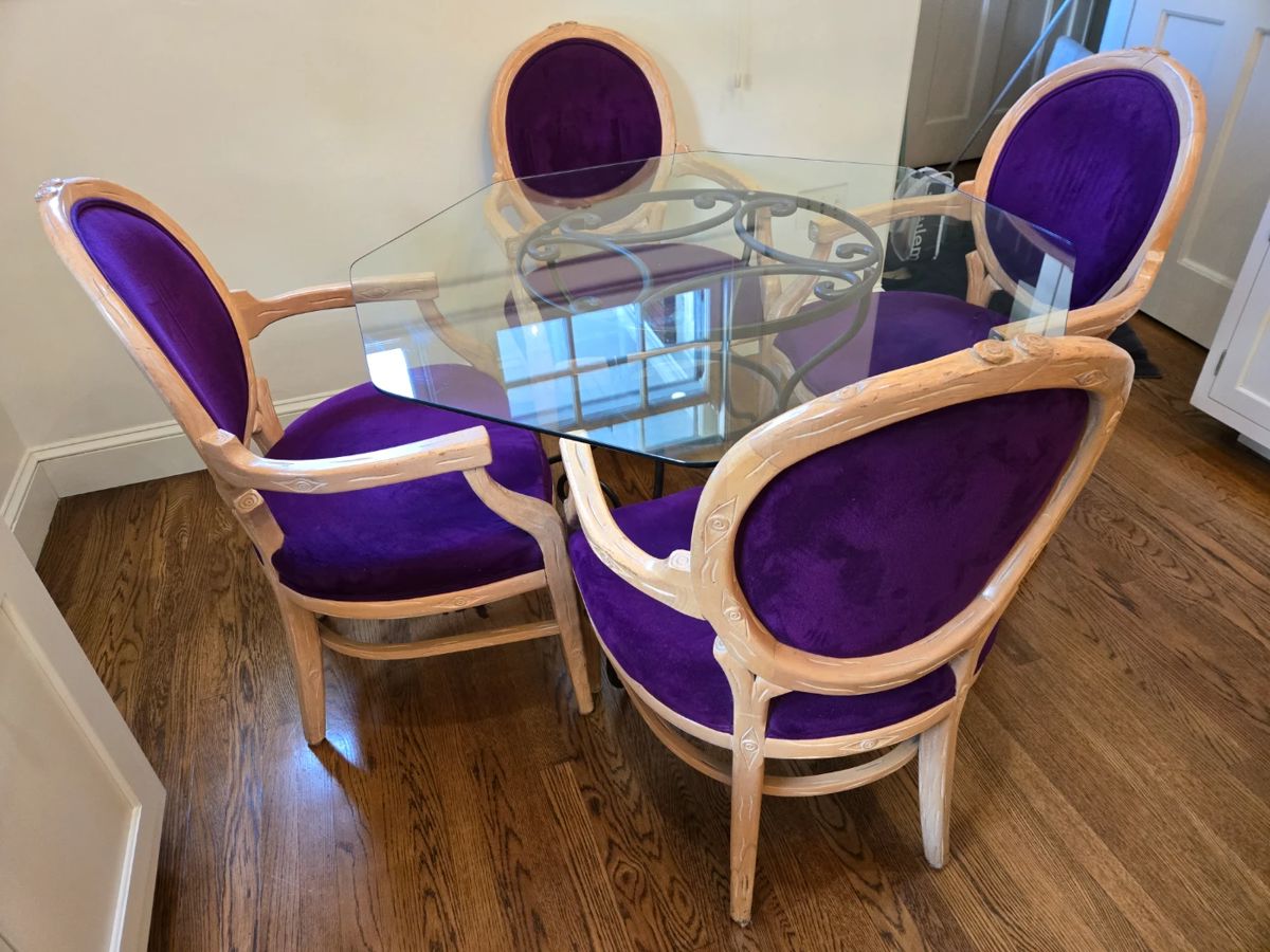 Glass Dining Table w 6 Chairs (only 4 pictured) $650 obo
Table  43 inches 