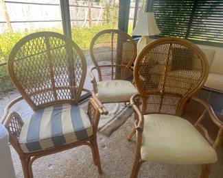 (3) wicker rattan armchairs, priced each