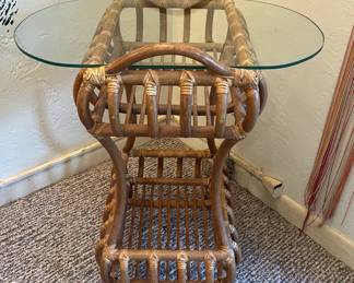 Bamboo glass top side table