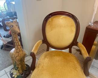 Yellow velvet arm chair