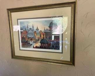 "Corsica Hill Town" by Anatole Krasnyansky, Ukranian artitst. Offset print of original watercolor