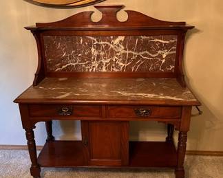 Marble top and backsplash English washstand