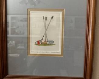 "Join The Club" by Martha Hinson, hand colored etching