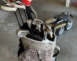 One of several bags of golf clubs - this set is Ping and TaylorMade