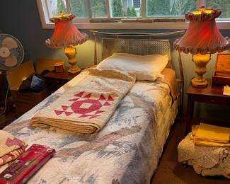 TABLE LAMPS, BEDDING, BED, BEDROOM SIDE TABLES