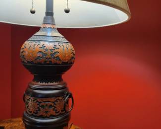 A Red Enameled Table Lamp. 
