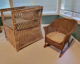 Cane Armchairs. Childs Rocker. 