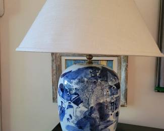 Antique Chinese Blue and White Ginger Jar Table Lamps. 