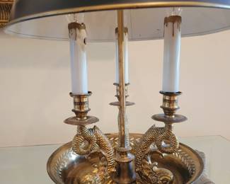 A fine Brass Dolphin Bouillotte Lamp.