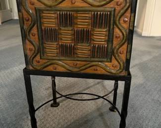 Estate Flip Top Box Table - Carved Wood - Front View