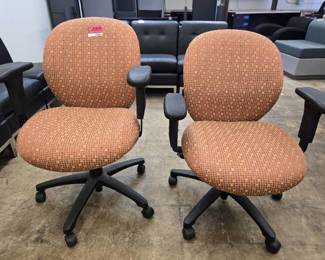 (2) HON Orange Print Armed Office Chairs