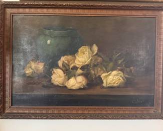 Circa 1900 still life roses painting