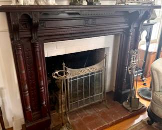 1870s mahogany Eastlake fireplace which came from a Victorian home in downtown San Diego