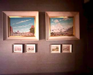 Desert oil on board scenes by Roger Scott including four miniature paintings