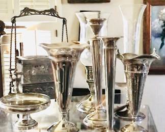 Various candle, posie holder, compote, and bud vases