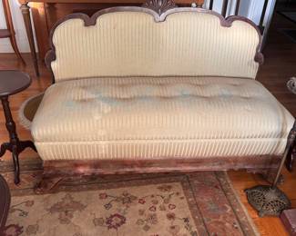 Empire period love seat with burled mahogany trim