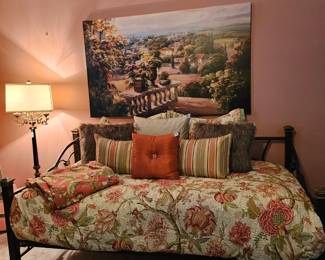 Daybed, Artwork, pillows, comforter, lamp