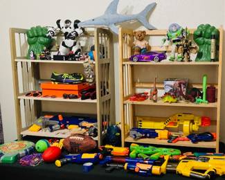 Vintage Toys including Nerf Guns, Large Buzz Lightyear, Hulk Fists and More.