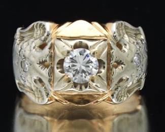 Masonic Gold and 0.74 Carat Diamond Ring