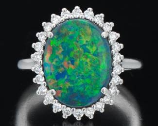 BIRKS Platinum, Gem Quality Black Opal and Diamond Ring