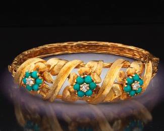 Yellow Gold, Turquoise and Diamond Bracelet