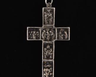 Large Romanesque Sterling Silver Lord Jesus Story Cross