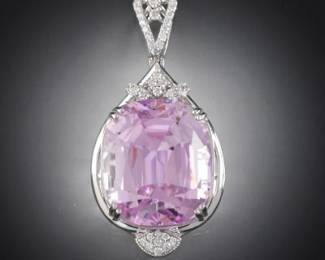 Oscar Friedman 39.53 Carat Kunzite and Diamond Pendant on Chain