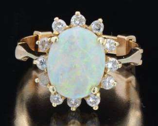 Ladies Gold, Opal and Diamond Adjustable Size Ring