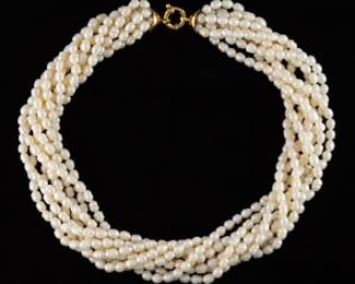 Ladies Gold and Pearl Torsade Necklace