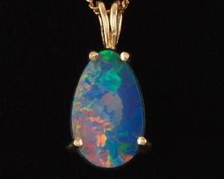 Ladies Italian Gold and Opal Triplet Pendant on Chain