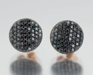 Phillips House Pair of Gold and Black Diamonds Ear Studs