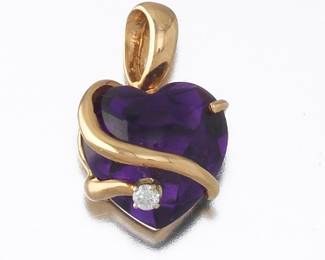 Ladies Gold, Amethyst and Diamond Heart Pendant