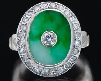 Ladies Jadeite and Diamond Ring