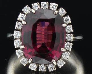 Ladies Rhodolite 5.50 Carat Garnet and Diamond Ring