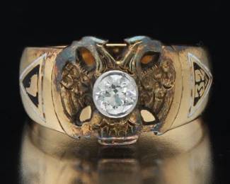 Vintage Masonic Gold and 0.50 Carat Diamond Ring