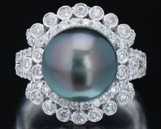 Ladies Tahitian Pearl and Diamond Ring