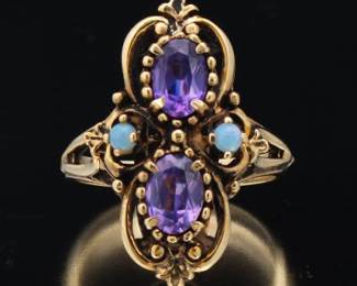 Victorian Style Amethyst and Opal Ring