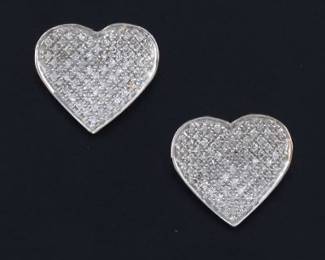 Ladies Pair of Gold and Diamond Heart Earrings