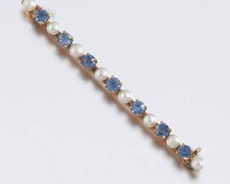 Art Deco Montana Sapphire and Seed Pearl Brooch